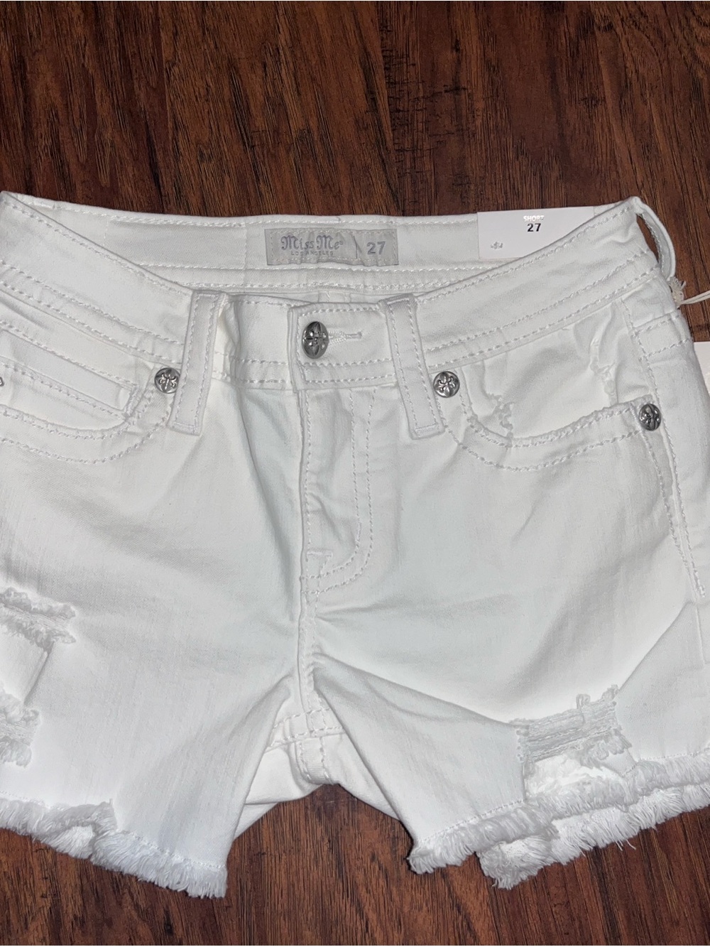 Miss Me White Distressed Denim Women's Shorts - Size 27